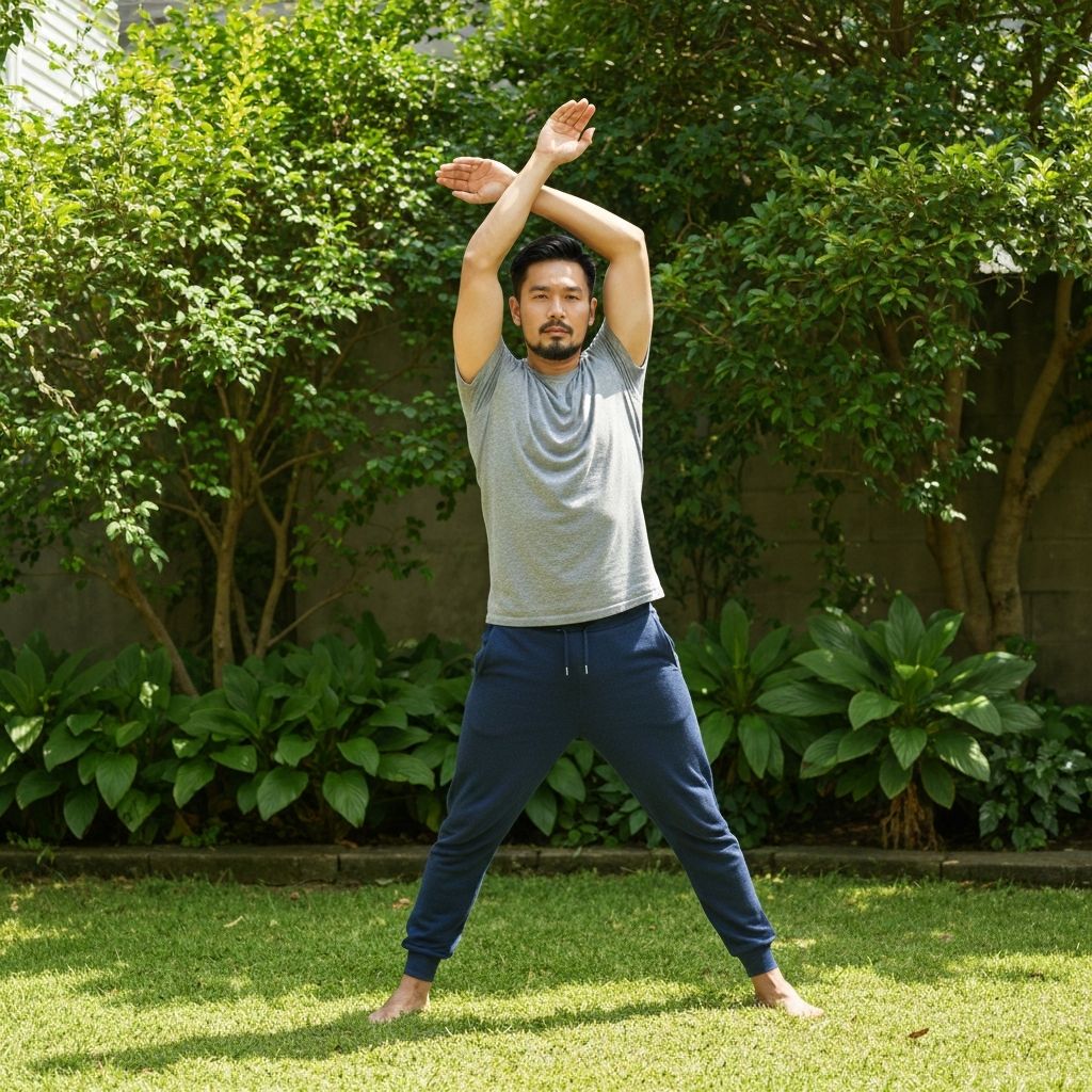 Man practicing morning routine outdoors